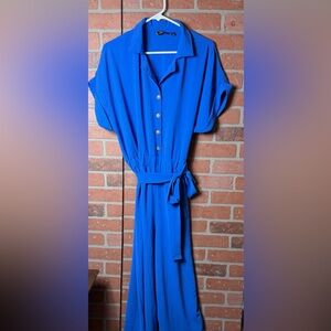 Blue Button-Down Wide leg Jumpsuit Size Large
